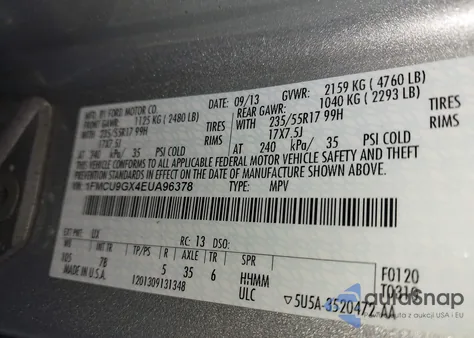 2014 Ford Escape Se z USA, uszkodzony, nr VIN 1FMCU9GX4EUA96378